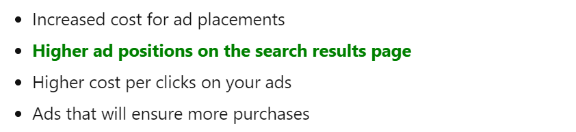Higher ad positions on the search results page