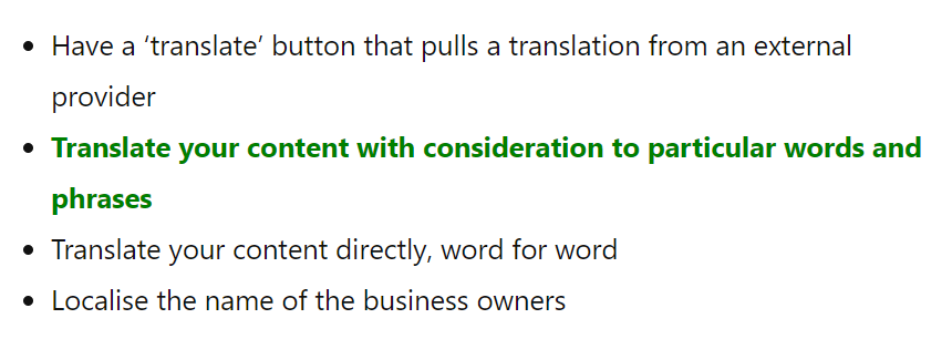 Translate your content with consideration to particular words and phrases